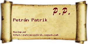 Petrán Patrik névjegykártya